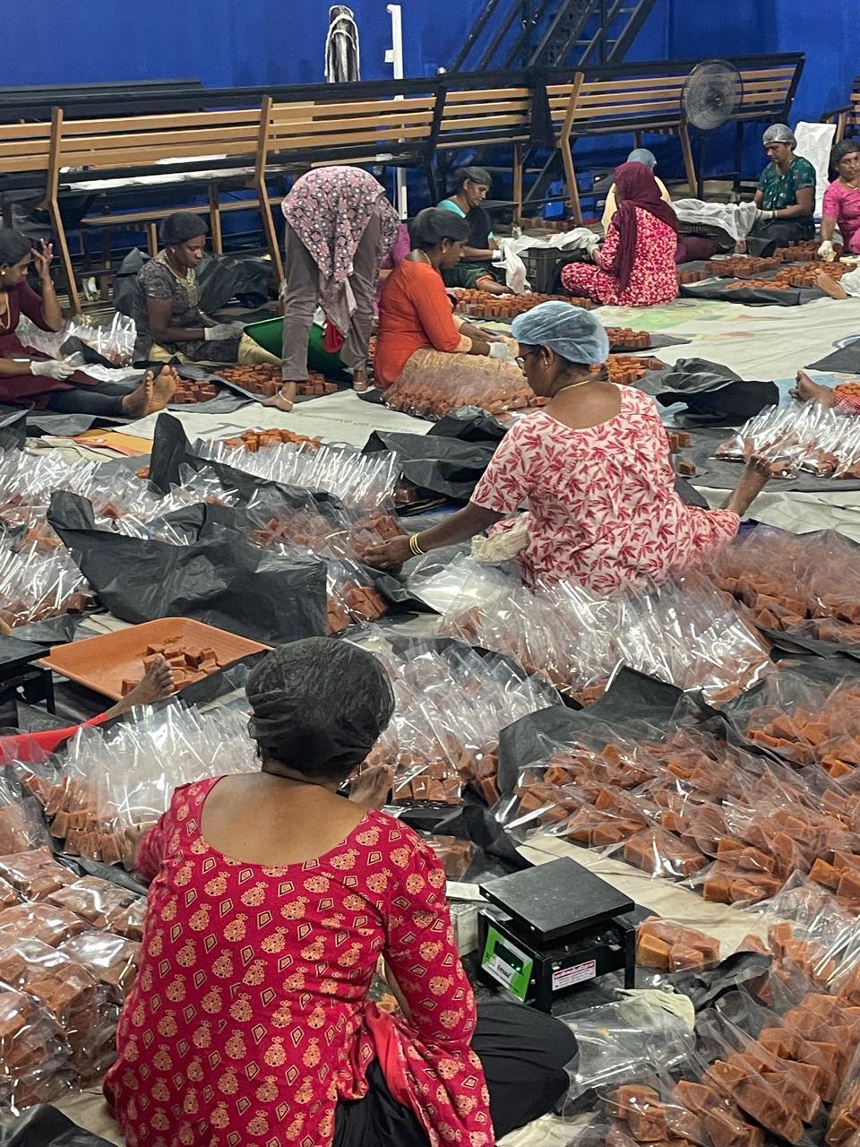 Scale and bagging of jaggery at partner facility